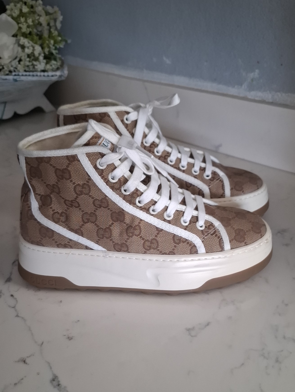 Gucci Tennis 1977 Brown GG Canvas High-Top Sneakers